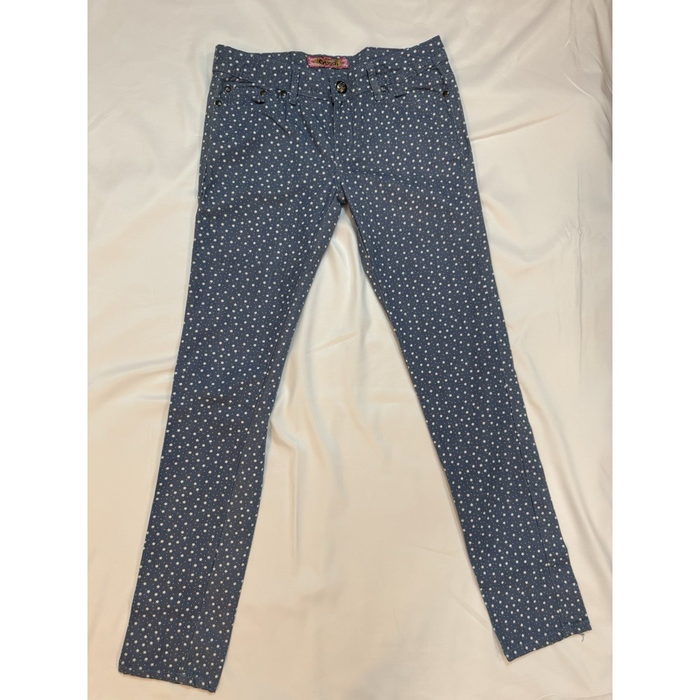 Crunch Girls Skinny Pants Size 7 Blue/White Star Print Slim Fit Cotton Spandex